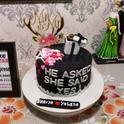 Black and White Engagement Fondant Cake