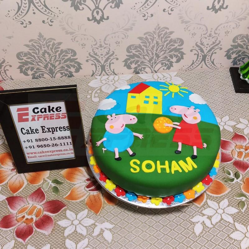 Peppa and George Pig Fondant Cake