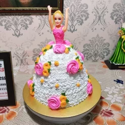 White Dress Roses Barbie Doll Cake