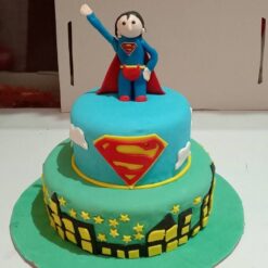 Superman and Batman 2 Tier Fondant Cake